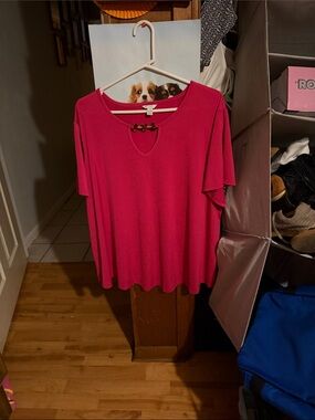 Cato Hot Pink Short Sleeve Keyhole Top